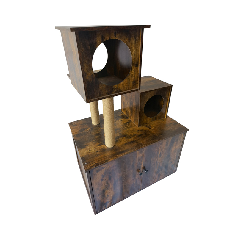 Tháp nhà mèo gỗ trong nhà Cây mèo trong nhà với hộp xả rác